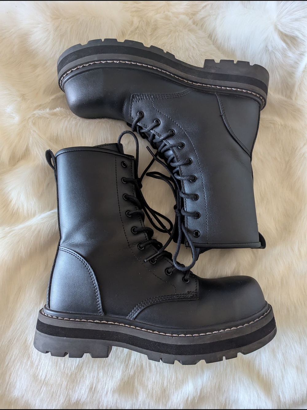 Avenger Work Boots Fortune 10" Chunky Black Lace-Up Combat Boots Size 9 Unisex